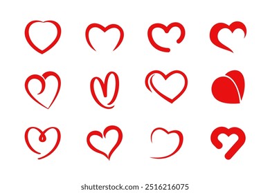 Vector de fondo de icono de corazón. Diseño de contorno de conjunto gráfico de dibujo de amor rojo