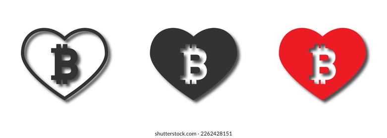 Heart icon with bitcoin symbol inside. Vector illustration.