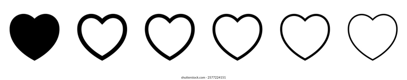 Heart icon, black and outline heart icon, love icon.