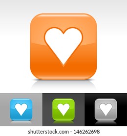 Heart icon. Blue, orange, green, gray color glossy web button with white sign. Rounded square shape with shadow, reflection on white, gray, black background. Vector illustration element 8 eps 