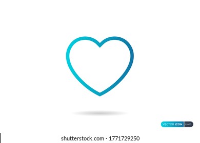 Heart Icon. Blue Heart Shape in Line Style isolated on White Background. Flat Vector Icon Design Template Element