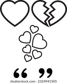 Heart Icon, Broken Heart Icon, Quotation Mark.