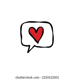 Heart icon in bubble dialog doodle icon, vector illustration
