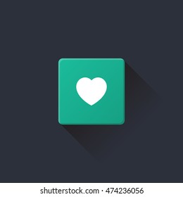 Heart icon or button in flat style with long shadow, isolated vector illustration on transparent background