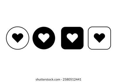 Heart icon buttons set. Black and white heart symbols. Heart shapes

