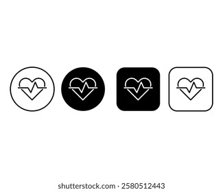 Heart icon buttons set. Linear heart symbols with pulse line. Heart shape
