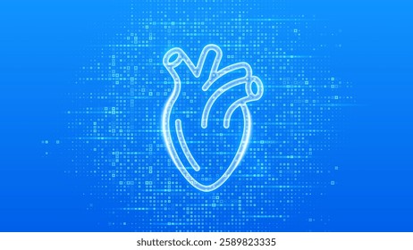 Heart icon. Cardiology concept. Human heart anatomy organ. Healthcare. Treatment of heart disease. World health day. Blue medical background made with cross shape symbol. Vector illustration.