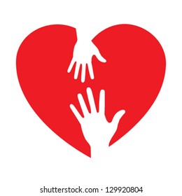 heart icon with caring hands, vector logo