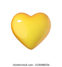 Heart icon in cartoon 3d style isolated on white background. Vector illustration plastic volumetric yellow Heart.
