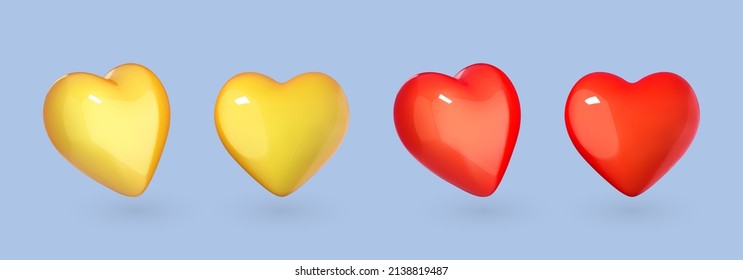 Heart icon in cartoon 3d style isolated on blue background. Vector illustration plastic volumetric hearts set.