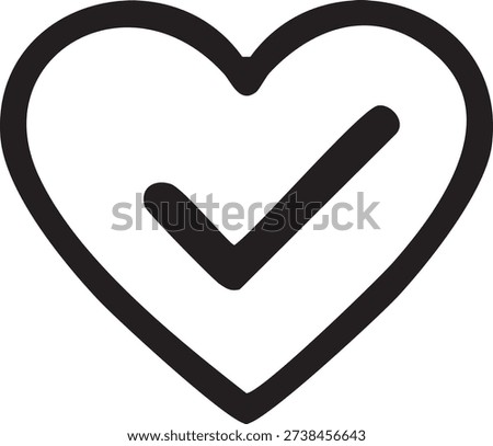 Heart icon with a checkmark inside, symbolizing love, approval, commitment, and a positive affirmation or choice.