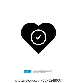 Heart Icon with Checkmark Symbol Representing Approval and Positive Affirmation in Modern Graphic Design