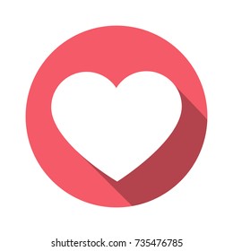 Heart icon circle logo with long shadow. Vector.