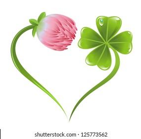 Heart icon with clover leaf and blossom