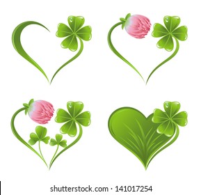 Heart icon with clover leaf and blossom