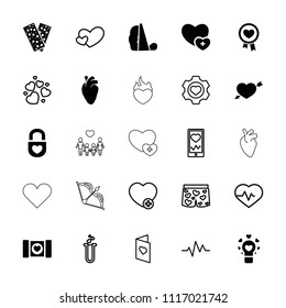 Heart icon. collection of 25 heart filled and outline icons such as heart organ, bandage, add favorite, love card, treadmill, bow. editable heart icons for web and mobile.