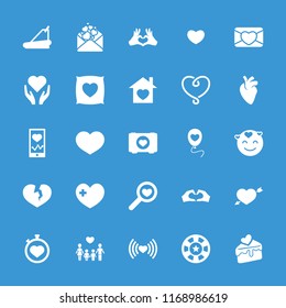 Heart icon. collection of 25 heart filled icons such as emot in love, treadmill, stopwatch, love letter, cake slice, casino chip. editable heart icons for web and mobile.