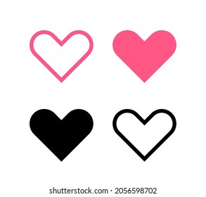 Heart icon collection. Live stream video, chat, likes, love symbol . Social media. Vector illustration.