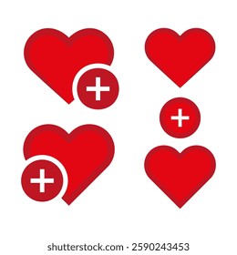 Heart icon collection. Love symbol set. Medical favorite shape. Social like sign.