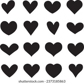 Heart icon collection, love symbols in black color