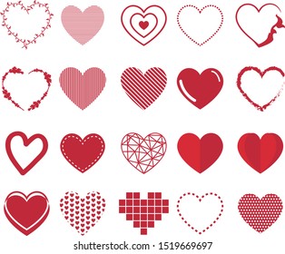 heart icon collection un red. Design elements for Valentine's day. set of hearts for cards and banners