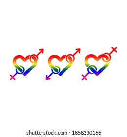 Heart icon collection, Vector illustration of modern design flat style Love Icons symbol Isolated on Blank Background. Same-sex and opposite sex love. LGBT and others.