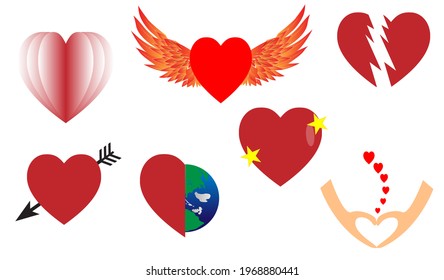 Heart icon collection, vector. Love symbol icon set, heart symbols isolated on a white background 2
