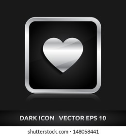 Heart icon | color dark black silver metal grey white | icon set | abstract vector symbol | template design | shadows shiny | business button | abstract 3d