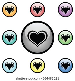 Heart Icon Color Glass Button Set Vector