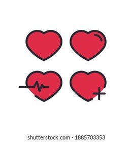 Heart icon, color, line, outline vector sign, linear style pictogram isolated on white. Symbol, logo illustration