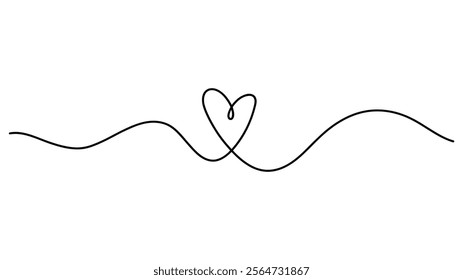 Heart Icon Continuous One Line Drawing Outline - Minimalist Vector Illustration 