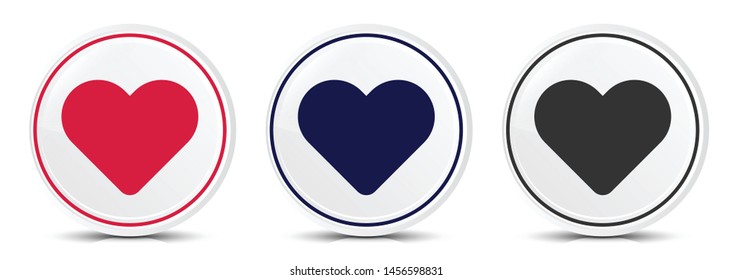 Heart icon crystal flat round button set illustration design isolated on white background