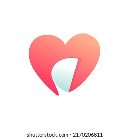Heart icon with curled corner. Negative space style emblem. Colorful gradient note paper. Modern clean vector origami logo for your stickers, crypto app, nft identity, and tags.
