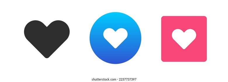 Heart icon dating application internet communication digital service button set vector flat illustration. Date app online romantic meeting virtual flirting social networks chatting love finding