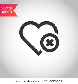 Heart icon. Delete heart vector sign. Remove love linear heart icon. Valentines day heart icon. EPS 10 flat symbol