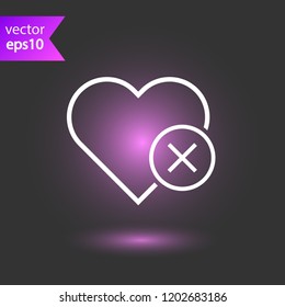Heart icon. Delete heart vector sign. Remove love linear heart icon. Valentines day heart icon. EPS 10 flat symbol