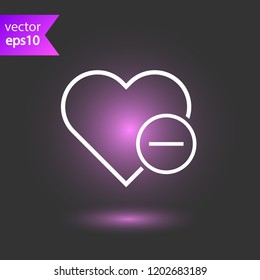 Heart icon. Delete heart vector sign. Remove love linear heart icon. Valentines day heart icon. EPS 10 flat symbol