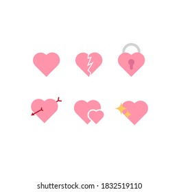 Diseño de iconos de corazón para aplicación de chat o de citas. Diseño de stickers de corazón para el día de San Valentín. Ilustración vectorial.