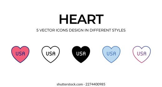 diseño de iconos de corazón en estilo Cinco con pulsación editable. Línea, Sólido, Línea plana, Color de tono Duo y Línea de degradado de color. Adecuado para diseño de páginas Web, aplicaciones móviles, UI, UX y GUI.