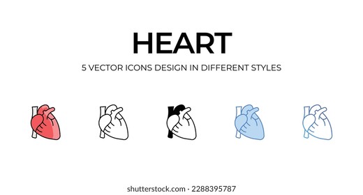 Diseño de iconos cardíacos en estilo Cinco con pulsación editable. Línea, Sólido, Línea plana, Color de tono Duo y Línea de degradado de color. Adecuado para diseño de páginas Web, aplicaciones móviles, UI, UX y GUI.
