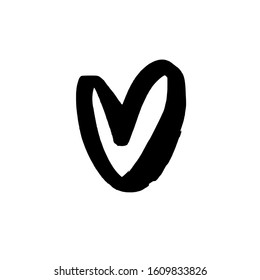 Heart icon design. Simple heart isolated on white background. Black clip art love element. Hand drawn ink illustration isolated on white background. Symbol for Valentine and wedding