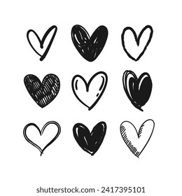 Heart icon doodles. Hand drawn love symbol.