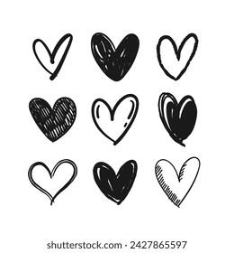 Heart icon doodles. Hand drawn hearts. Love.