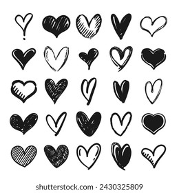 Heart icon doodles. Hand drawn hearts. Love.