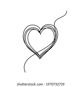 Heart icon drawn by one continuous line. Black outline isolated on white background