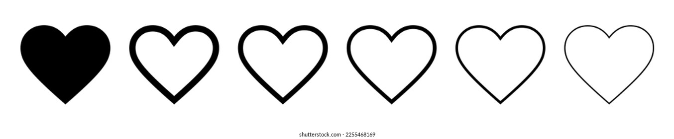 Heart Icon With Editable Stroke. Love Heart Shape Outline Vector Icons with Live Stroke 