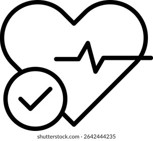 Heart icon with electrocardiogram graph of heartbeat waves that have been verified in healthy standards and the condition of the organ is functioning normally.