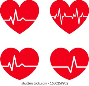 Heart icon and electro-cardiogram line rhythm illustration material set