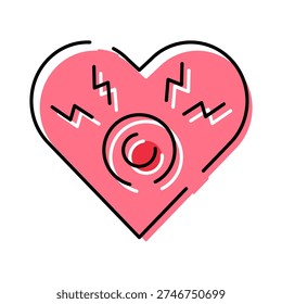 Heart icon experiencing pain, symbolizing a heart attack, cardiovascular illness, or another form of heart condition needing medical attention and care