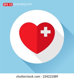 Heart Icon With First Aid Sign - Heart Disease Concept